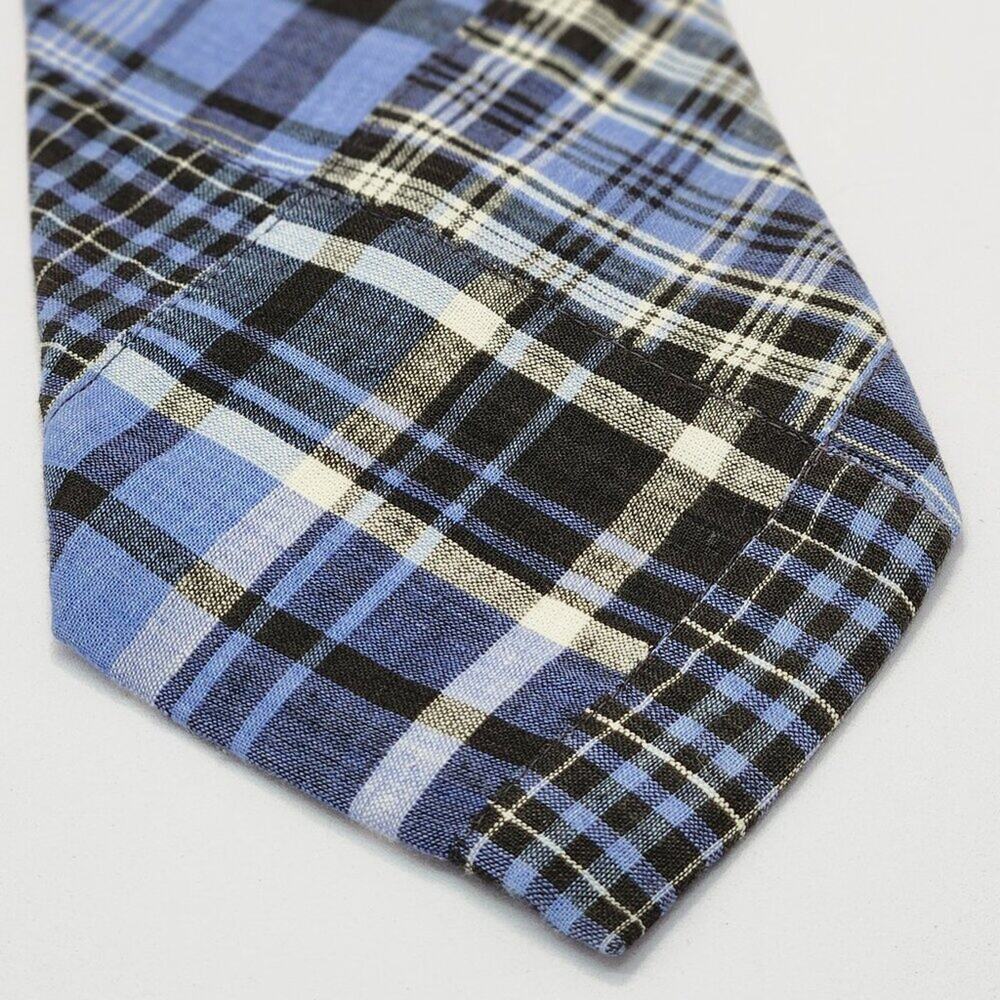 Rooster Men’s Plaid Cotton Tie Blue Black Made in USA 3.25in x 61in